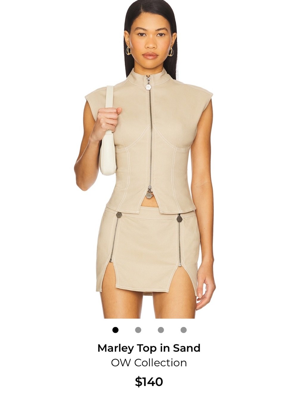 OW collection Beige Two-Piece Zipper Top & Mini Skirt Set - Picture 7 of 9